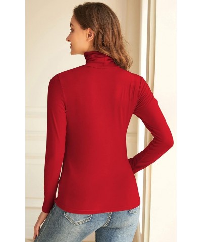 Women Turtleneck Tops Long Sleeve Slim Fit Lightweight Base Layer Shirts Red $11.19 Underwear