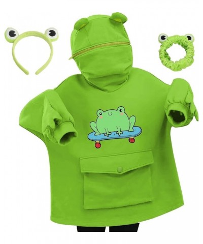 Cute Frog Hoodie Zipper Mouse Hooded Pullover with Frog Headbands for Teen Girls Women Green_d $11.18 Activewear