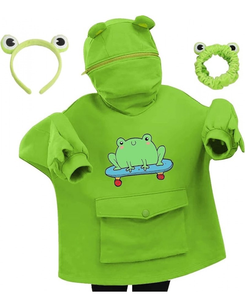 Cute Frog Hoodie Zipper Mouse Hooded Pullover with Frog Headbands for Teen Girls Women Green_d $11.18 Activewear