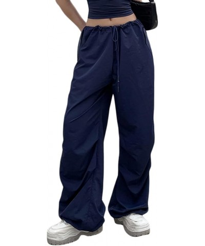 Women Y2K Baggy Cargo Pants Low Waist Straight Wide Leg Pants Vintage Ripped Jeans Streetwear E-drawstring Blue $9.66 Jeans