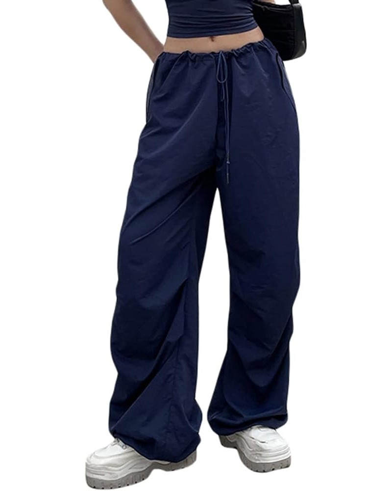 Women Y2K Baggy Cargo Pants Low Waist Straight Wide Leg Pants Vintage Ripped Jeans Streetwear E-drawstring Blue $9.66 Jeans