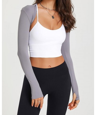 Women Workout Long Sleeve Open Front Bolero Athletic Shrug Cardigan Crop Top Arm Sleeve Cooling Shawl Thumb Hole Light Grey $...