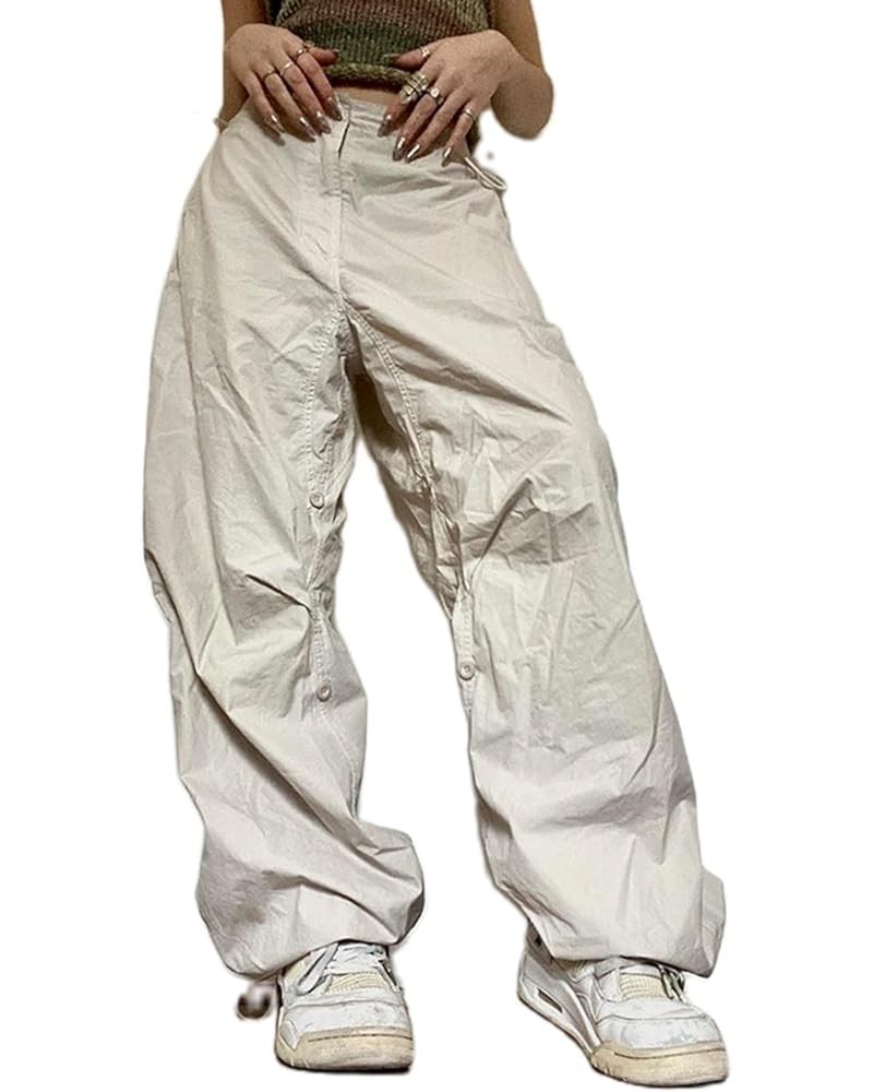 Women Baggy Cargo Pants Y2K High Waisted Wide Leg Loose Casual Pants Trousers Streetwear E-white $14.57 Pants