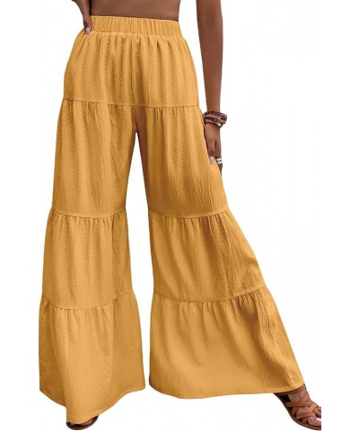 Women's Flowy Boho Elastic High Waist Ruffle Hem Wide Leg Beach Loose Palazzo Pants Orange $21.05 Leggings