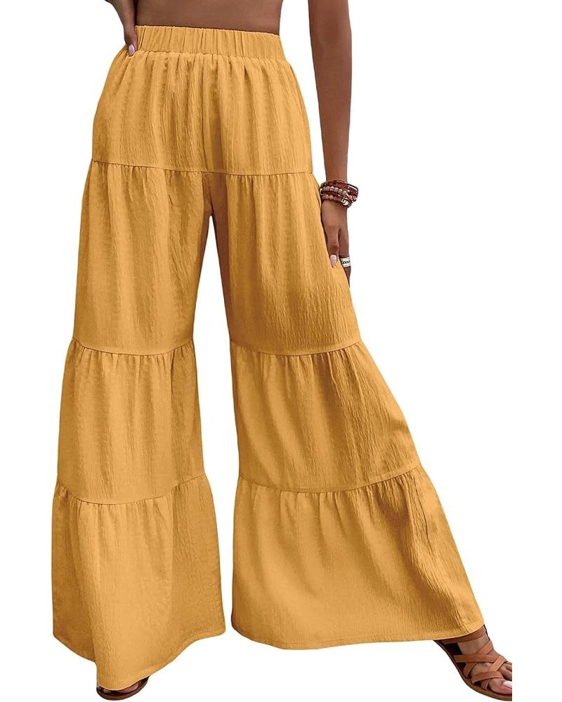 Women's Flowy Boho Elastic High Waist Ruffle Hem Wide Leg Beach Loose Palazzo Pants Orange $21.05 Leggings