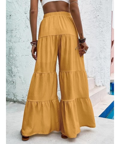 Women's Flowy Boho Elastic High Waist Ruffle Hem Wide Leg Beach Loose Palazzo Pants Orange $21.05 Leggings