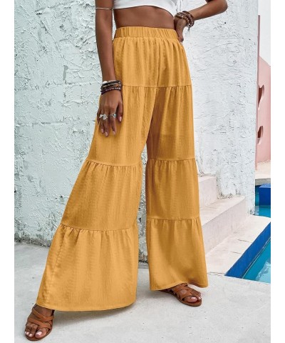 Women's Flowy Boho Elastic High Waist Ruffle Hem Wide Leg Beach Loose Palazzo Pants Orange $21.05 Leggings