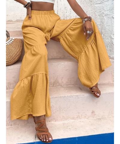 Women's Flowy Boho Elastic High Waist Ruffle Hem Wide Leg Beach Loose Palazzo Pants Orange $21.05 Leggings