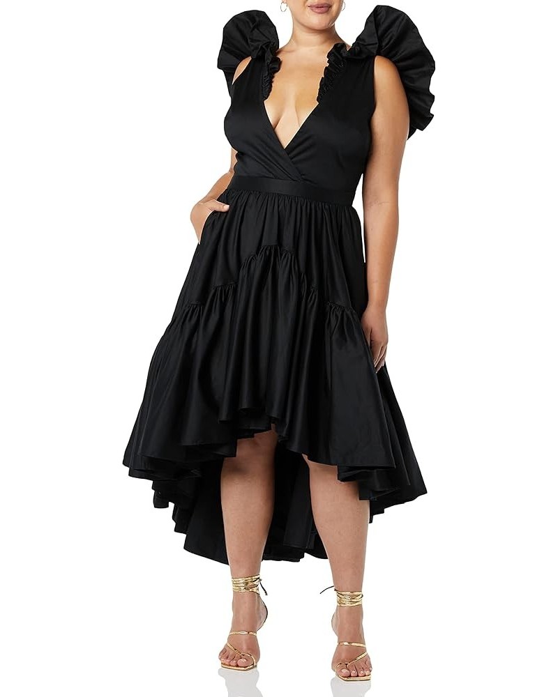 Women's Standard Ruffle Dress with Flounce Black $90.16 Dresses