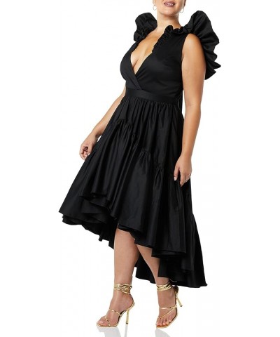 Women's Standard Ruffle Dress with Flounce Black $90.16 Dresses