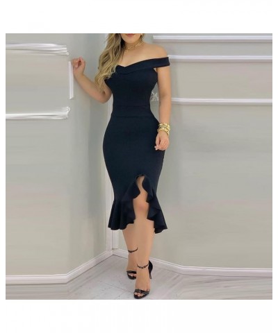 Women's Mini Dresses Summer Sexy Off Shoulder Short Sleeve Sequin Ruffle Irregular Dresses Casual Cocktail Y-black $6.62 Dresses