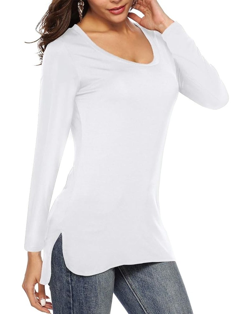 Womens Casual Tunic Tops Short/Long Sleeve Tshirts Scoop Neck Long Shirt Fitted Tees B-white $10.50 Tops