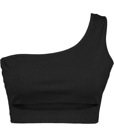 Women's Sexy Cut Out Crop Tank Tops One Shoulder Sleeveless Strappy Tank Basic Slim Fit Crop Cami Top 1-Black $7.79 Tanks