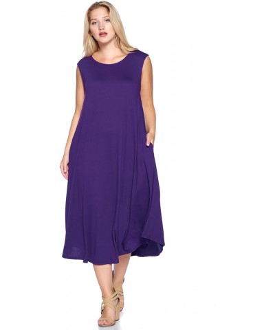 Modern Kiwi® Women's Plus Size Basic Sleeveless Loose Fit Pocket Midi Maxi Dress (1X-4X) Dark Purple $19.03 Dresses