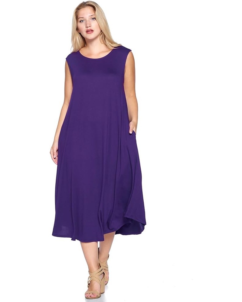 Modern Kiwi® Women's Plus Size Basic Sleeveless Loose Fit Pocket Midi Maxi Dress (1X-4X) Dark Purple $19.03 Dresses