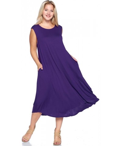 Modern Kiwi® Women's Plus Size Basic Sleeveless Loose Fit Pocket Midi Maxi Dress (1X-4X) Dark Purple $19.03 Dresses