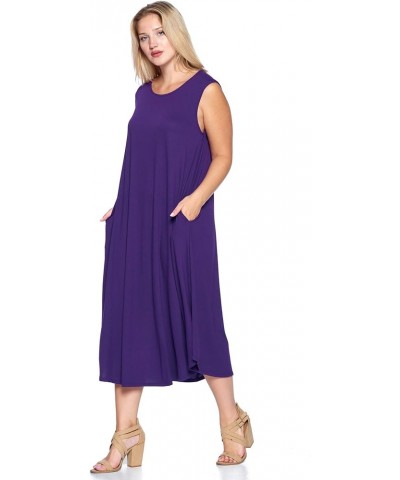 Modern Kiwi® Women's Plus Size Basic Sleeveless Loose Fit Pocket Midi Maxi Dress (1X-4X) Dark Purple $19.03 Dresses