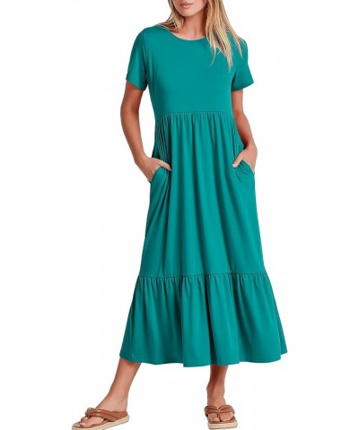 Women's Summer Casual Short Sleeve Crewneck Basic Swing T Shirt Dress Flowy Beach Vacation Sundress Lake Green $18.80 Dresses