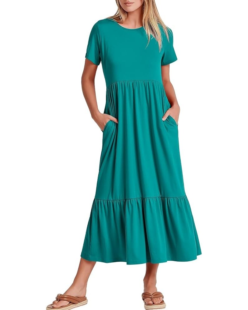 Women's Summer Casual Short Sleeve Crewneck Basic Swing T Shirt Dress Flowy Beach Vacation Sundress Lake Green $18.80 Dresses