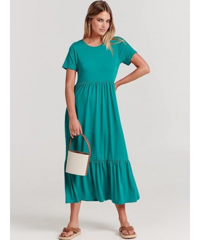 Women's Summer Casual Short Sleeve Crewneck Basic Swing T Shirt Dress Flowy Beach Vacation Sundress Lake Green $18.80 Dresses