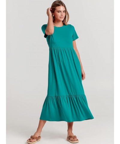 Women's Summer Casual Short Sleeve Crewneck Basic Swing T Shirt Dress Flowy Beach Vacation Sundress Lake Green $18.80 Dresses