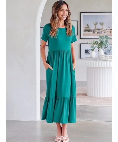 Women's Summer Casual Short Sleeve Crewneck Basic Swing T Shirt Dress Flowy Beach Vacation Sundress Lake Green $18.80 Dresses