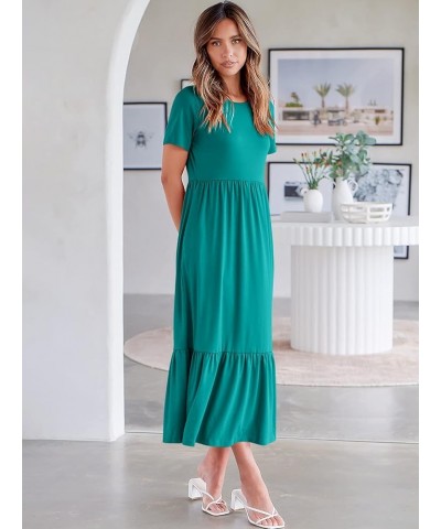 Women's Summer Casual Short Sleeve Crewneck Basic Swing T Shirt Dress Flowy Beach Vacation Sundress Lake Green $18.80 Dresses