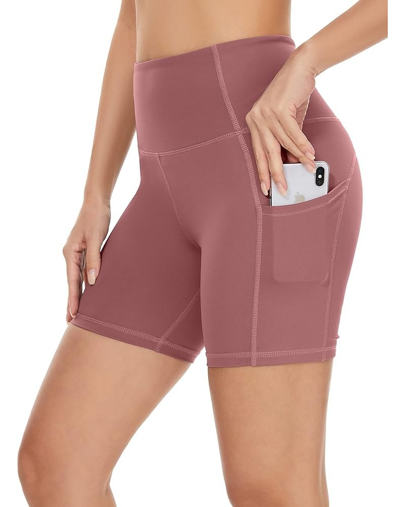 High Waist Out Pocket Yoga Short Tummy Control Workout Running 4 Way Stretch Yoga Leggings 1-dusty Red-5 $12.68 Activewear