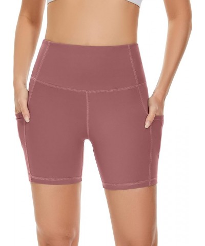 High Waist Out Pocket Yoga Short Tummy Control Workout Running 4 Way Stretch Yoga Leggings 1-dusty Red-5 $12.68 Activewear