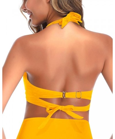 Women Bikini Top Push Up Swim Top Halter Retro Bathing Suit Top Padded Swimsuit Top Only Yellow $15.65 Swimsuits