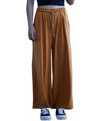 Women's Elastic Waist Wide Leg - Solid Soft - Casual Palazzo Capri Culottes Pants Yellow $15.81 Pants