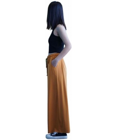 Women's Elastic Waist Wide Leg - Solid Soft - Casual Palazzo Capri Culottes Pants Yellow $15.81 Pants