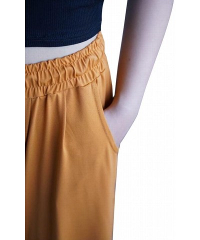 Women's Elastic Waist Wide Leg - Solid Soft - Casual Palazzo Capri Culottes Pants Yellow $15.81 Pants