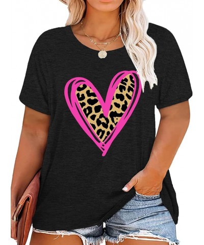 Plus Size Valentine's Day Shirts for Women Heart Print Graphic Tees Teacher Valentine Shirt Casual Tops Darkgrey1 $16.56 Tops