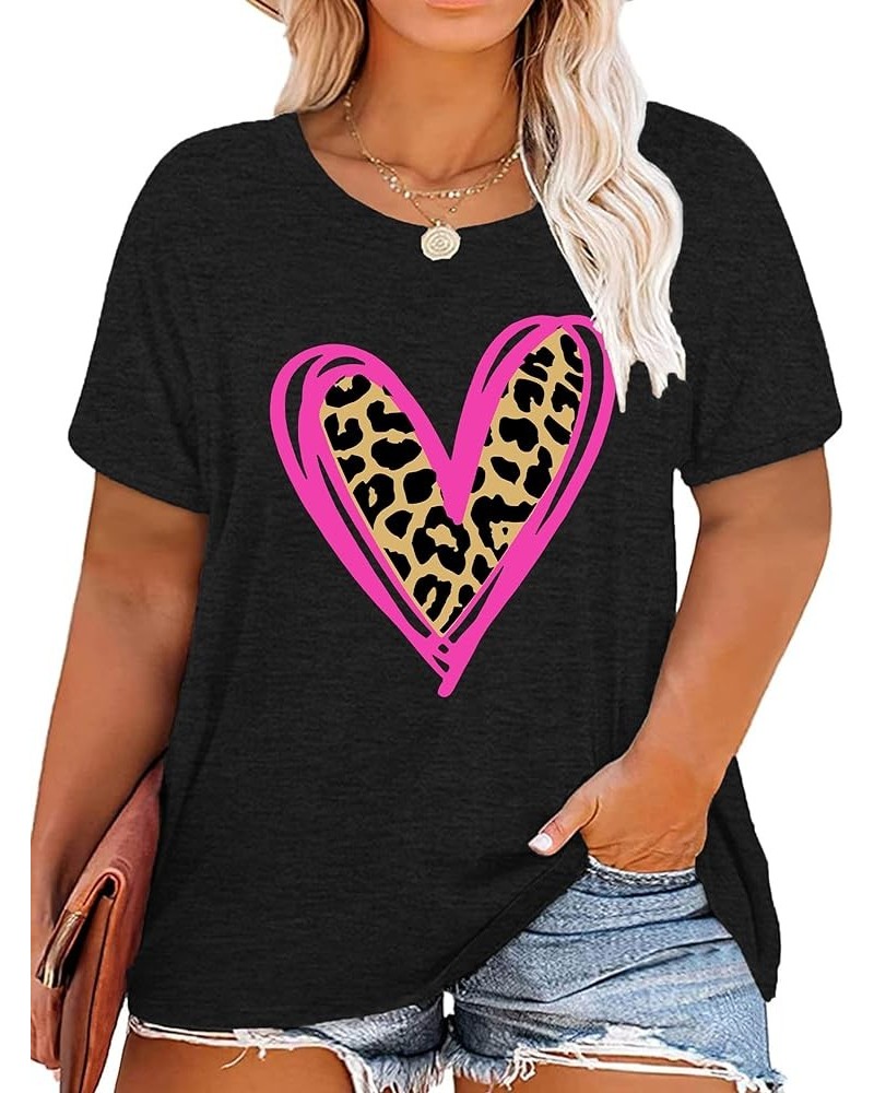 Plus Size Valentine's Day Shirts for Women Heart Print Graphic Tees Teacher Valentine Shirt Casual Tops Darkgrey1 $16.56 Tops