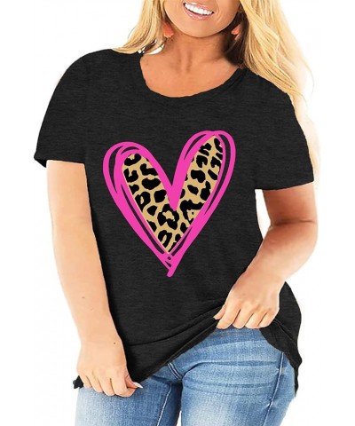 Plus Size Valentine's Day Shirts for Women Heart Print Graphic Tees Teacher Valentine Shirt Casual Tops Darkgrey1 $16.56 Tops