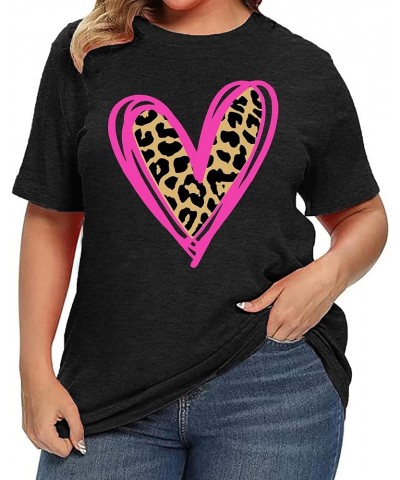 Plus Size Valentine's Day Shirts for Women Heart Print Graphic Tees Teacher Valentine Shirt Casual Tops Darkgrey1 $16.56 Tops