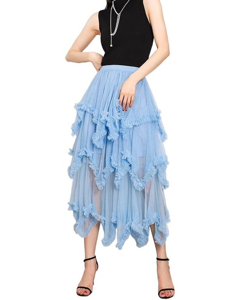 Women's Solid Color Tutu Skirt Mesh Layered MidiDress High Waist Ruffle Tulle Long Tiered A-line Skirt Color 802 $14.49 Skirts