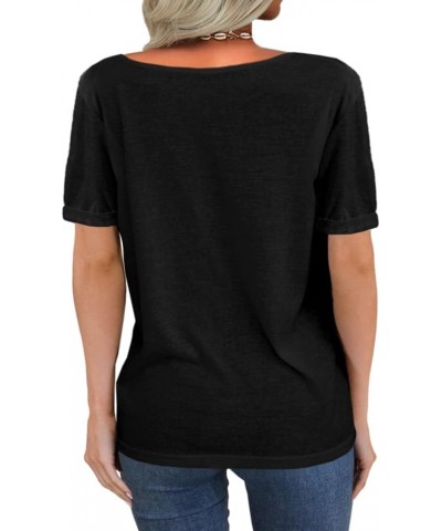 Women Fashion Deep V-Neck Short Sleeve Tops Solid Casual Loose Basic T Shirt Cool Black $11.89 T-Shirts