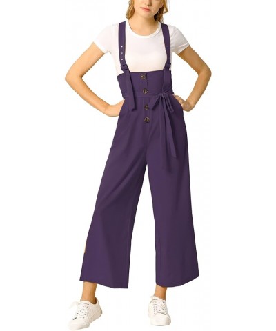 Women's High Waist Wide Leg Belted Jumpsuits Button Long Overalls Dark Purple $22.18 Overalls