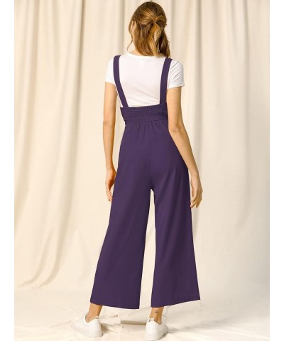 Women's High Waist Wide Leg Belted Jumpsuits Button Long Overalls Dark Purple $22.18 Overalls