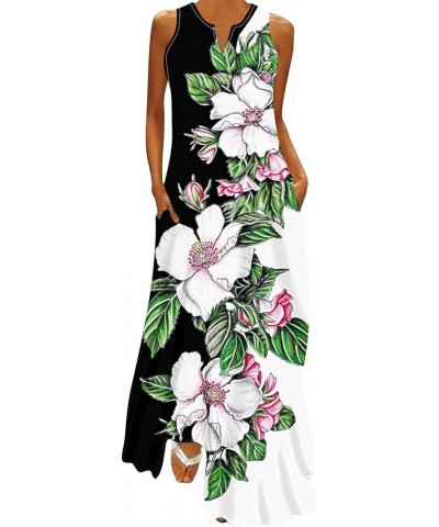 Spring Summer Dresses for Womens 2024 Plus Size Long Maxi Sleeveless Floor Dress Floral Kaftan Beach Sexy Dress Black-a04 Lig...