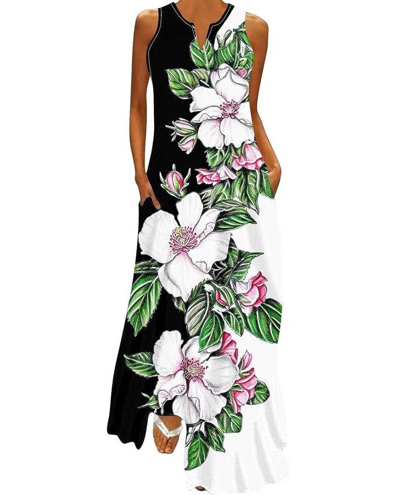 Spring Summer Dresses for Womens 2024 Plus Size Long Maxi Sleeveless Floor Dress Floral Kaftan Beach Sexy Dress Black-a04 Lig...