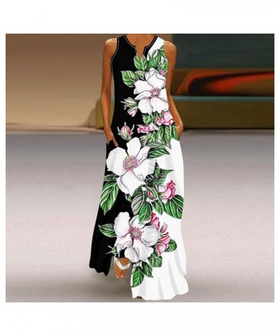 Spring Summer Dresses for Womens 2024 Plus Size Long Maxi Sleeveless Floor Dress Floral Kaftan Beach Sexy Dress Black-a04 Lig...