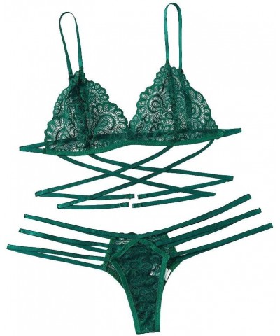 Sexy Lingerie For Women Naughty Sex Floral Lace Mesh Sheer Bra And Panty Sets Ladder Cut Out Thongs Teddy Nightwear Green $4....