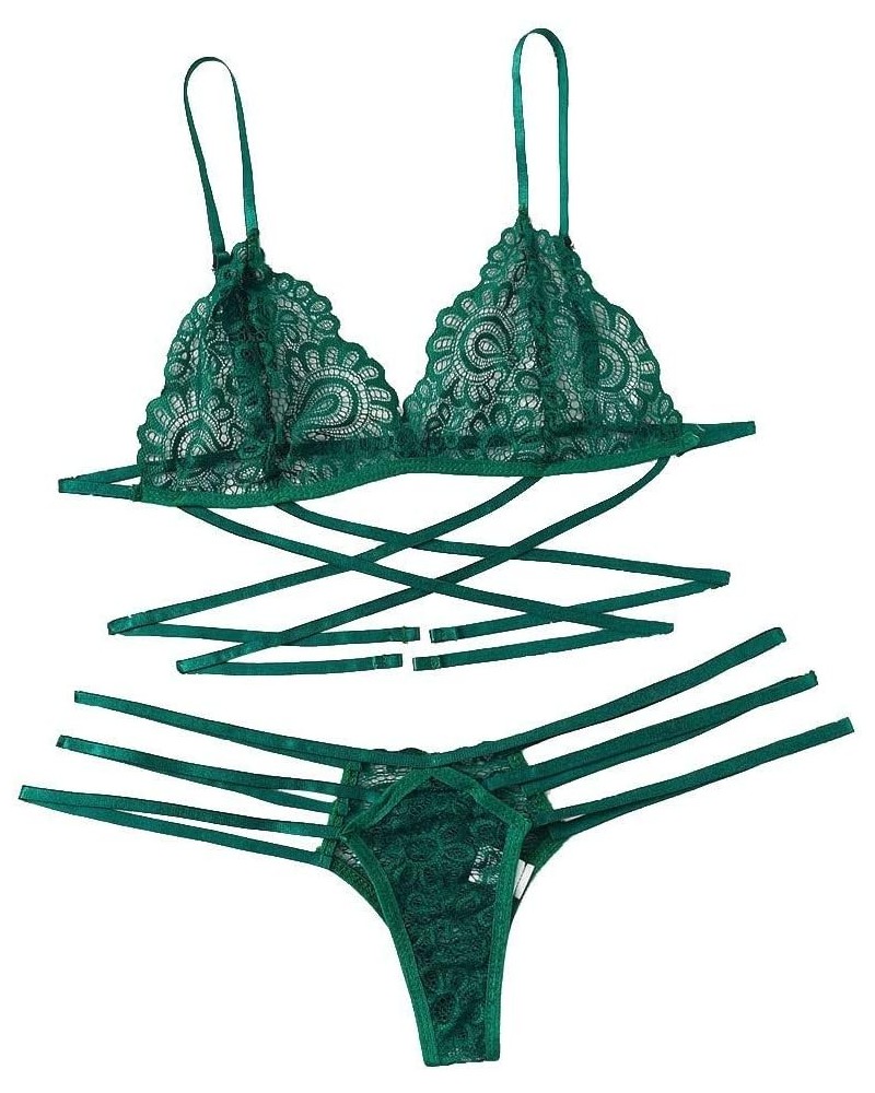 Sexy Lingerie For Women Naughty Sex Floral Lace Mesh Sheer Bra And Panty Sets Ladder Cut Out Thongs Teddy Nightwear Green $4....