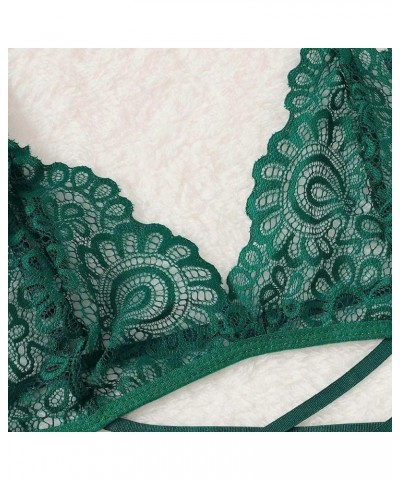 Sexy Lingerie For Women Naughty Sex Floral Lace Mesh Sheer Bra And Panty Sets Ladder Cut Out Thongs Teddy Nightwear Green $4....