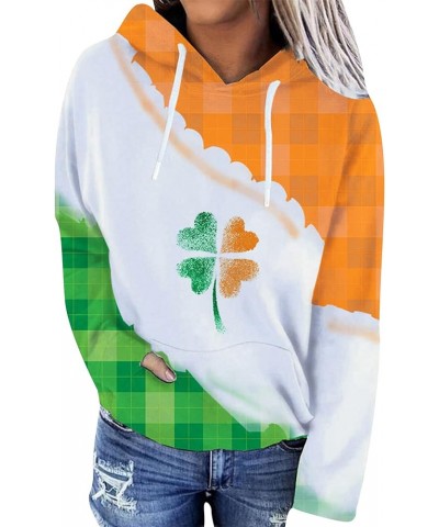 Women's St. Patrick's Day Hooded Sweatshirts Long Sleeve Plus Size Hoodies Pullover four-leaf clover sweatshirt Orange $17.09...