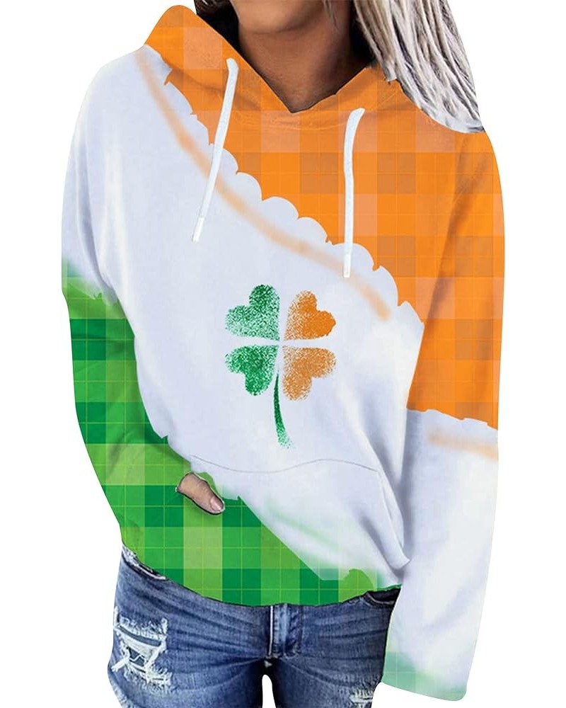 Women's St. Patrick's Day Hooded Sweatshirts Long Sleeve Plus Size Hoodies Pullover four-leaf clover sweatshirt Orange $17.09...