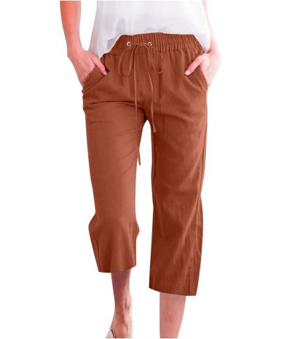 Capri Pants for Women Elastic Drawstring Pants Trousers Cropped Trousers Pants Solid Loose Fit Pants with Pocket Coffee $7.14...